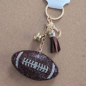 Glitter Football Keychain Bag Charm with Brown Tassel